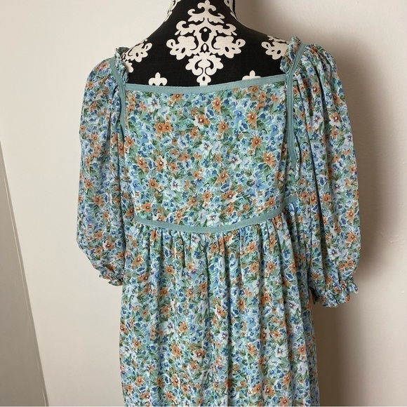 GiGio by Umgee Sea Foam Green Boho Chiffon Ditsy Floral Ruffle Dress - Picture 7 of 16